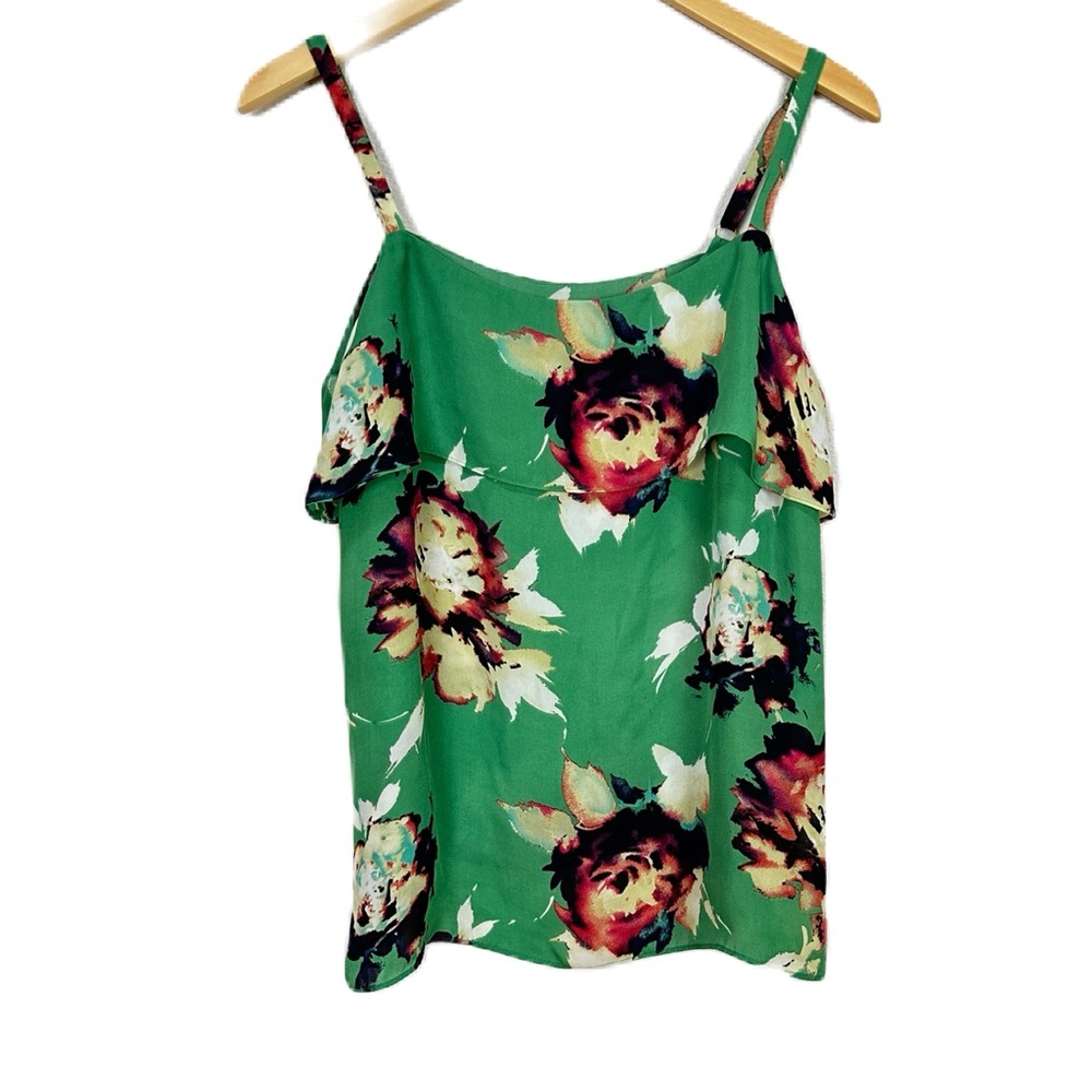 CAbi New Bloom Floral‎ Green Tiered Tank Top Women’s Sz Medium #3264 NWOT